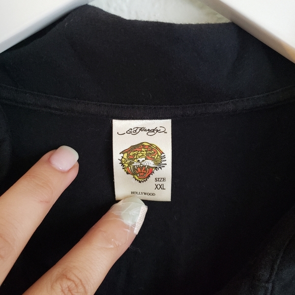 Ed Hardy By Christian Audigier Tiger Rhinestones Polo Shirt XXL - Picture 2 of 6